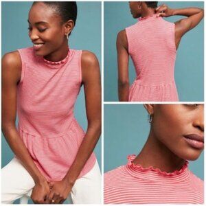 T.La X Anthropologie | Pink Ribbed Striped peplum Knit Tank Top | Size Small